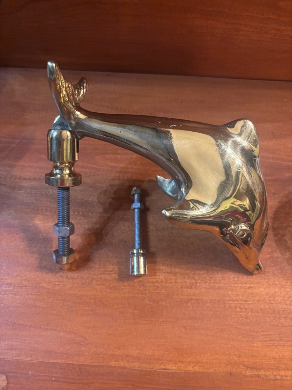 Heavy Vintage Cast Brass Dolphin Door Knocker with Matching Strike Plate